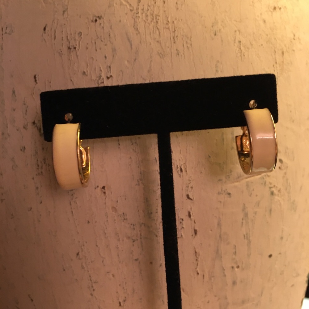 Cream Hoop Gold Earrings